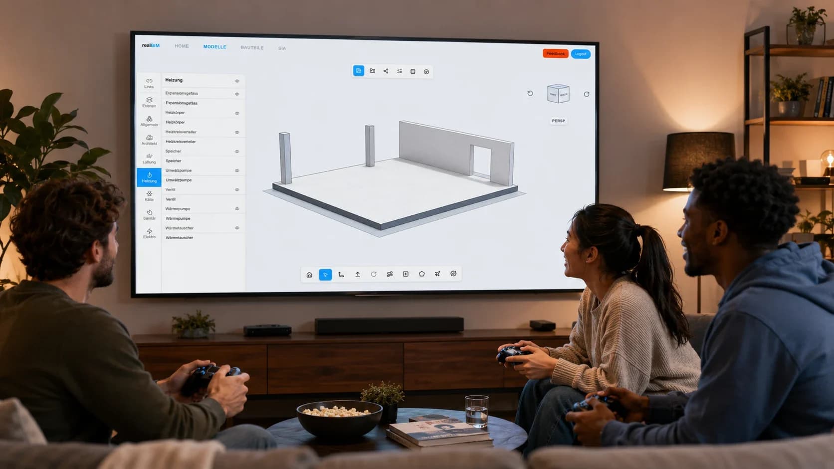 Projektteam arbeitet gemeinsam und spielerisch an einem realBIM-Gebäudemodell